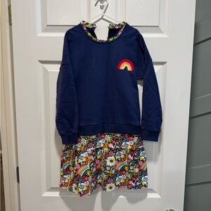 Colorful Rainbow Dress with Navy Top